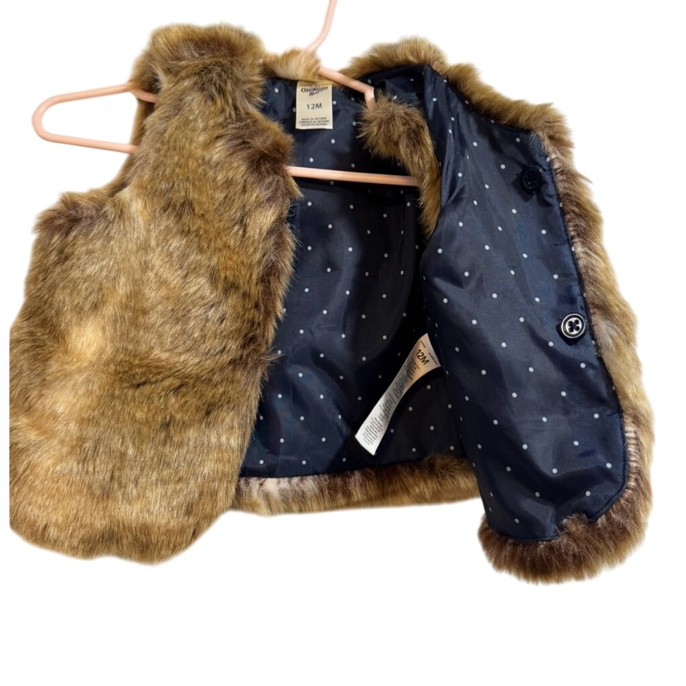 OshKosh BGosh Kids Baby Girls Faux Fur Vest Brown Polka‎ Dot Lining 12 Months